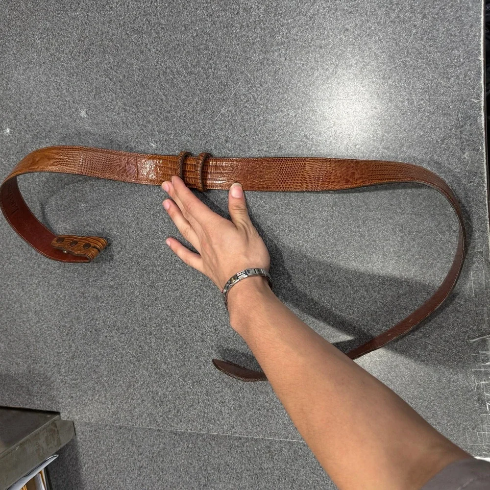 Lucchese Belt Mens 40 Brown Good Genuine Lizard Skin Western B00201 USA Made